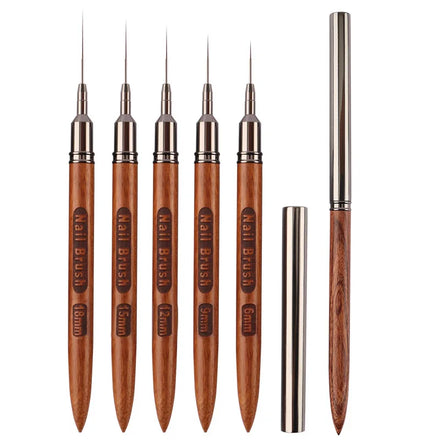 Wholesale 5PCS Nail Art Liner Brushes Wooden Handle Long Striping Fine Drawing Pens Gel Painting Design Tools