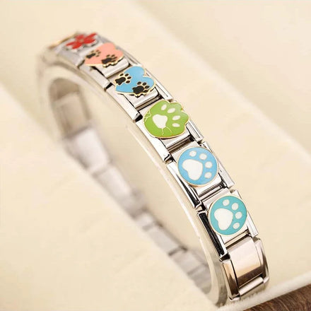 Fashion Pretty Colors Flower Friendship Femme Clover Stainless Steel Italian Bracelets Links Print Dog Paw Charm DJ1141-C