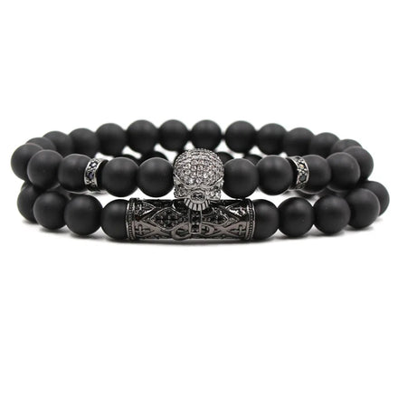 Popular Fashion Jewelry Elastic Bracelet Micro-Inlaid Zircon Curved Pipe Micro-Inlaid Skull Set Frosted Stone-Bangles Bracelets