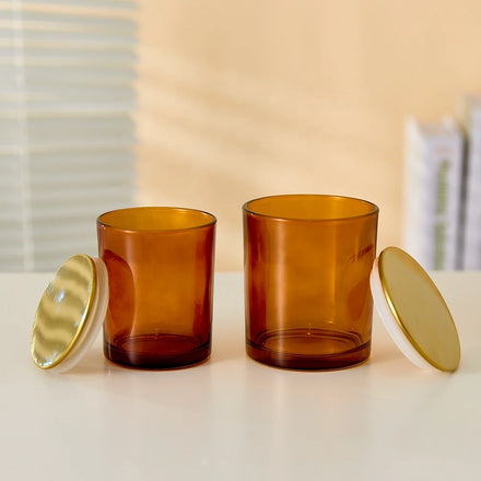 Wholesale 7oz10oz15oz High-end Luxury Candle Jars Bright Brown Glass Candle Jar WithGodl Lid