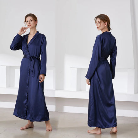 Lady's Home Pajama Night Dress Super Soft Satin Robe Ankle Length Lounge Robes for Summer Autumn Spring