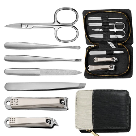 Wholesale Pedicure Kit Manicure Tools 7 1 Anti-Splash Stainless Steel Nail Cutter Set Silver Fashion Leather Sheath High
