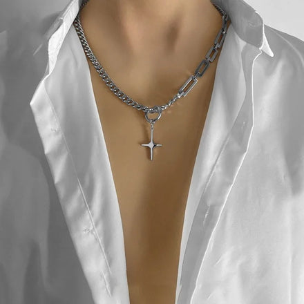 Stainless Steel Clavicle Chain for Men Hip-Hop Men's Necklace Personalized Design Detachable Cross Sweater Chain