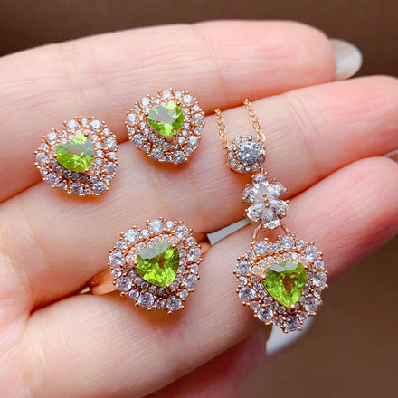 Factory Supply Dubai 925 Sterling Silver Natural Peridot Jewelry Sets Dark 18K Rose Gold Parties Engagements Anniversaries