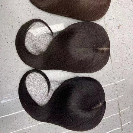 Silk Skin Base Human Hair Topper 100% Virgin Human Hair Piece With Clips in Natural Scalp Free Part