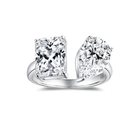 Classic 925 Silver 3ct Pear Radiant Two Stone Moissanite Ring Women Engagement Wedding Adjustable Moissanite Ring