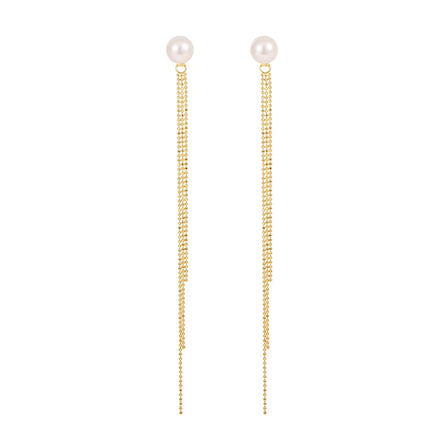 Fashion 925 Sterling Silver Jewelry Gold Rhodium Plated Pearl Tassel Earrings for Women Wholesale