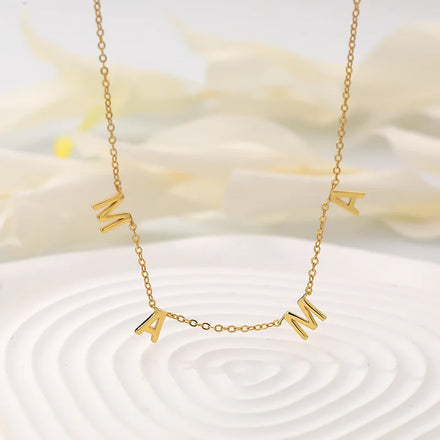 Hot Popular Style 18K Gold Color Plated Personalized Letter Stainless Steel MAMA Necklace Waterproof Jewelry