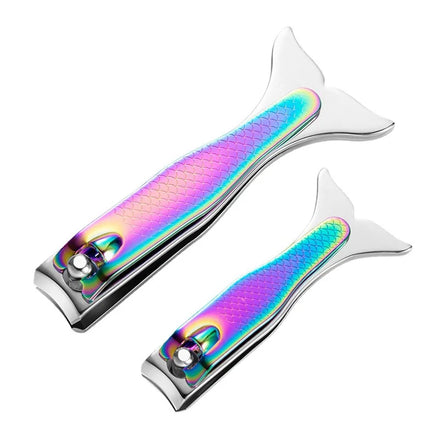 FOCSTAR 2-Piece Stainless Steel Mermaid Nail Clipper Set Rainbow Fingernails and Toenails Cutter for Personal Nail Care (BT2066)