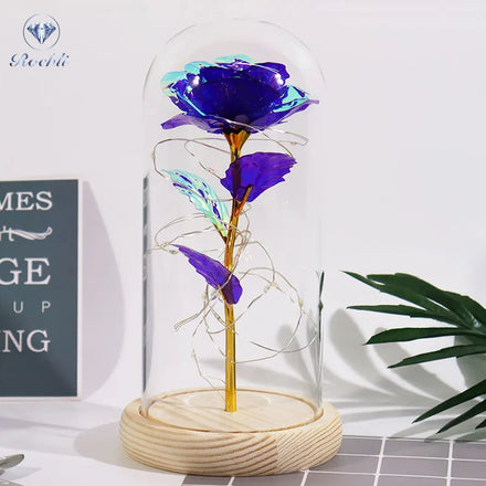 Creative Hot Sale Golden Rose Led Lamp 24k Gold Foil Rose in Acrylic Dome Decorative Flowers With Lights Valentine's Day Gifts