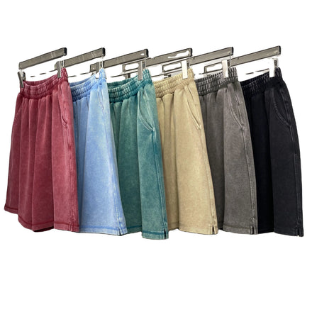 2024 Spring New Pique Breathable Fabric Heavy Cotton 400gsm Drawstring Solid Short Streetwear Washed Vintage Men Custom Shorts