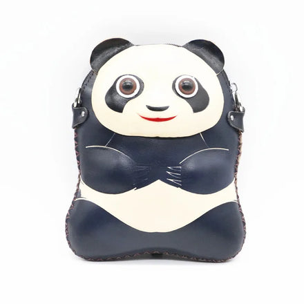 Vintage Handmade Cowhide Leather Panda Single Shoulder Crossbody Bag Cross Shoulder Backpack