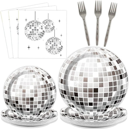 Hstyle Disco Party Plates Napkins 1970s Birthday Party Decorations Silver Disco 70s Birthday Disco Party Tableware 20 Guests
