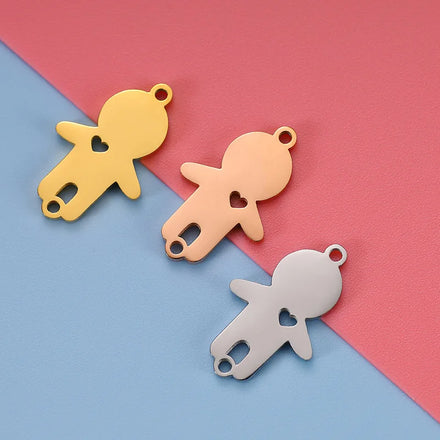 Custom DIY Jewelry Real Gold Plated Stainless Steel Double Hole Boy Charms Pendant for Bracelet Anklet Use