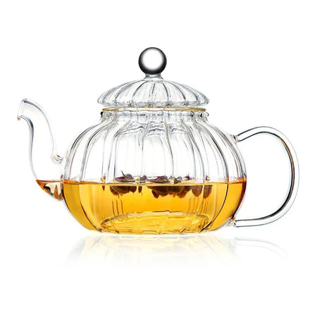 Hot Selling Turkish 600ml/20OZ Modern Luxury Handmade Clear Borosilicate Glass Teapot Pumpkin Shaped Eco-Friendly Infuser for