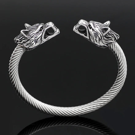 Titanium Steel Cable Wolf Head Open Bracelet Men's and Women's INS Fashion Cross-border Bracelet