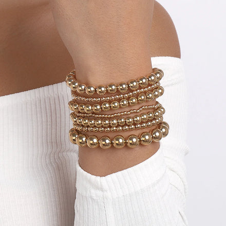 2025 Trendy Elastic Handmade Beaded Bracelet CCB Size Gold Beads Bracelet Personalized Simple Layered Bracelet for Women