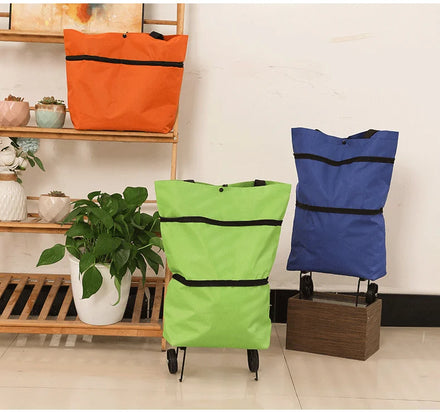 Practical Hand-Pulled Foldable Supermarket Shopping Bag Carts Folding Wheels Cartoon Super Convenient Shopping Solution