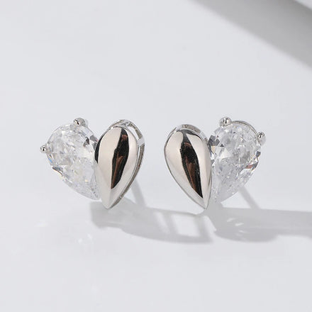 Blank clear Zircon Solid 925 Sterling Silver Iced Stud Lovely Tiny Cubic Heart Stud Earrings Women Simple