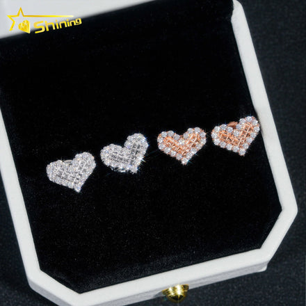 Wholesale Low Price Hip Hop Heart Iced Out VVS Diamond Silver 925 Stud Moissanite Earrings