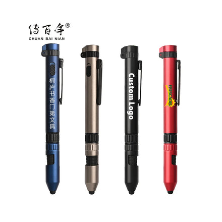 Novelty Custom 6 in 1 Multifunction Tool Ballpoint Pen Compass Screwdriver Torch for Mobile Phone Holder Plastic Promotional