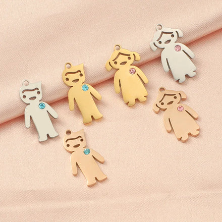 Stainless Steel Cute Boy and Girl Pendant Mirror Polished Children Charms for DIY Bracelet Necklace Jewelry Marking
