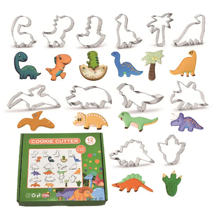 12Pcs Cookie Tools 430 Stainless Steel 3d Dinosaur Custom Cookie Cutter