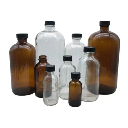 Wholesale 15ml 30ml 60ml 120ml 250ml 500ml 1000ml Clear Brown Boston Round Glass Bottles With Black Plastic Cap