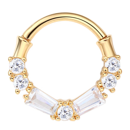 Eternal Metal 14K Solid Gold Paved Trapezoid CZ Hinged Segment Hoop Ring Septum Clicker Tragus Earring Piercing Jewelry