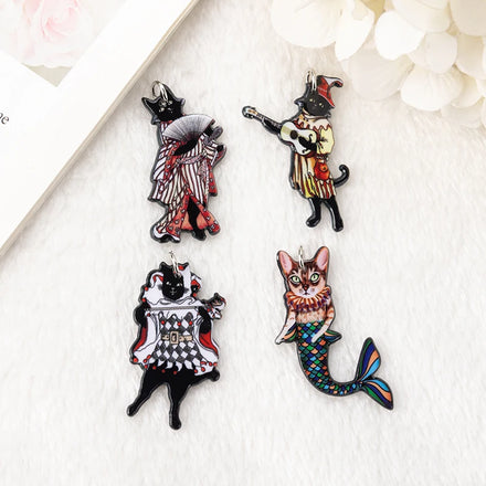 Mermaid Charms Acrylic Black Cat for Earring Keychain Pendant Necklace Diy Making