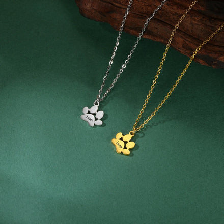 Personalized Name Necklace Customized Engraving Name Animal Dog Cat Paw Pendant Necklaces for Women Stainless Steel Jewelry