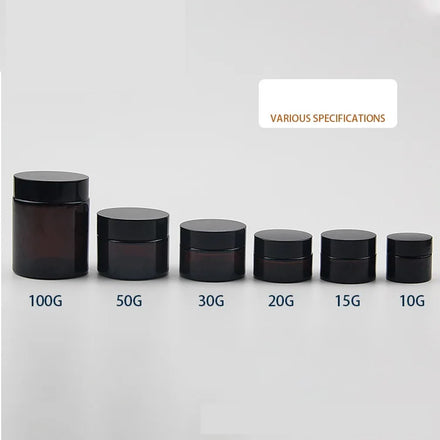 Premium Luxury Round Skin Care Cosmetic Container Refillable Empty Cream Face 5g 10g 15g 50g Amber Glass Jar with Black Lids