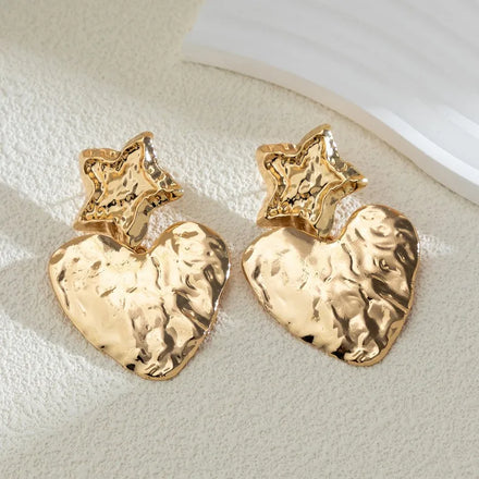 Fashion Retro Pendant Dangle Earrings Gold Silver Plated Star Heart Shape Exaggerated Drop Earrings
