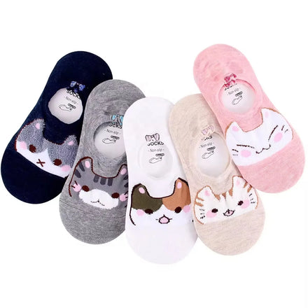 Wholesale Summer Cute Cat Cartoon Jacquard Socks Women Cotton Invisible No Show Socks