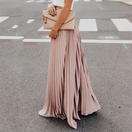 Bohemian Women Summer Long Skirts Solid Elegant Loose Sundress Femme Elastic Waist Oversized Casual Dresses