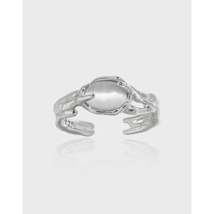Ins Style Simple 925 Sterling Silver Gemstone Open Ring Natural Cats Eye Stone Ring