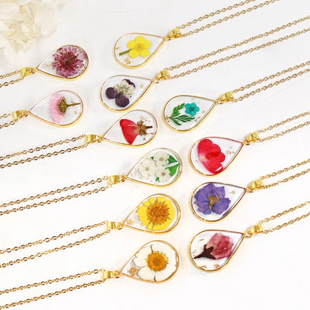 2024 IVY Birth Month Flower Necklace with Real Dried Resin Flower and Stainless Steel Link Chain for Weddings and Gifts
