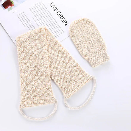 Hot Sale Hemp Bath Gloves Belt Exfoliating Pull Back Strip Remover Dead Skin Massage Bath Gloves and Pull Back Strips Set