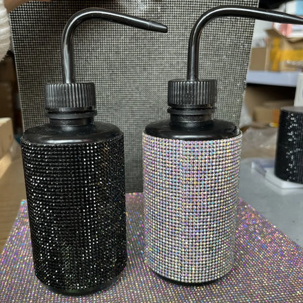 Colorful Plastic Lash Wash Bottle with Rhinestone Detail Nylon Brush for Cleaning Washing Rinse Bath Eyelash Extension Shampoo