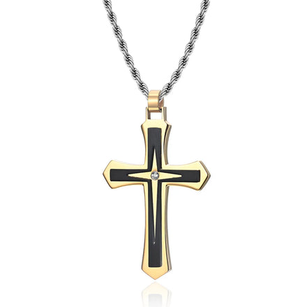 316 Stainless Steel Two-Color Cross Pendant Necklace Chains for Men's Engagement Gift-European & American Trendy Titanium Steel
