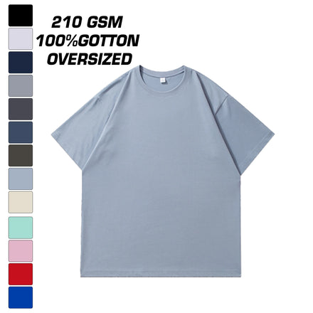 Wholesale 100% Cotton Boxy T-Shirt Round Neck Oversized Street Blank 210 Gsm Knitted Fabric with Printed Pattern