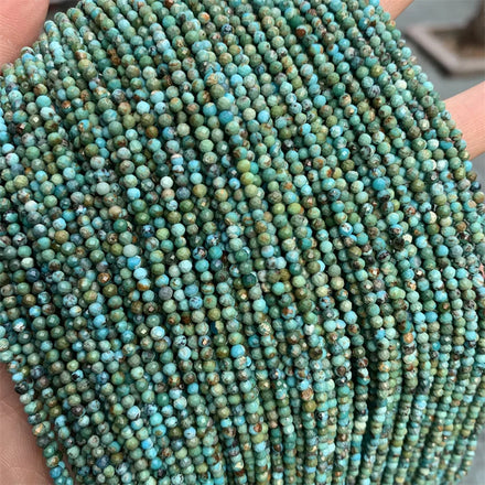 2mm Round Faceted Loose Gemstone Beads Natural Hubei Turquoise Faced Beads for Jewelry Making Diy Necklace Bracelet Accessory