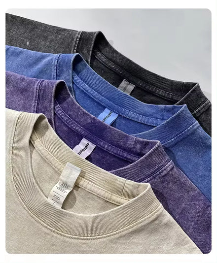 Oem Wholesale Washed Tee Heavy Weight Tshirt Dtg Black Oversized T-Shirt Men'S Graphic Acid Wash Vintage Custom T Shirt