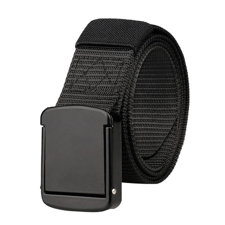 Wholesale Low MOQ Alloy Buckle Black Men Belt Cheap Fashion Design Custom Woven Webbing Fabric Belts with Automatic Buckle