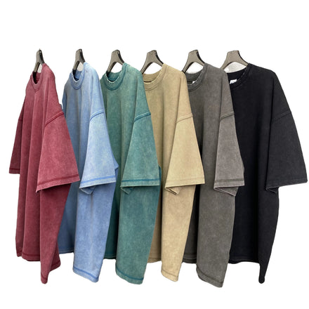 2024 New Solid Blank Knitted 100% Cotton Pique 400gsm Heavyweight Washed Vintage T-shirt Dropped Shoulder Oversized Boxy Fit Men