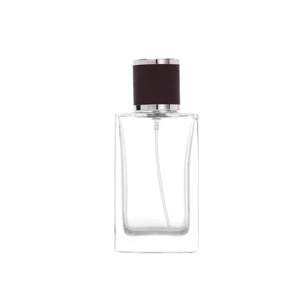 Custom Logo 50ml Recyclable Square Shape Glass Perfume Bottle with Pump Sprayer and Black Cap Customized Box