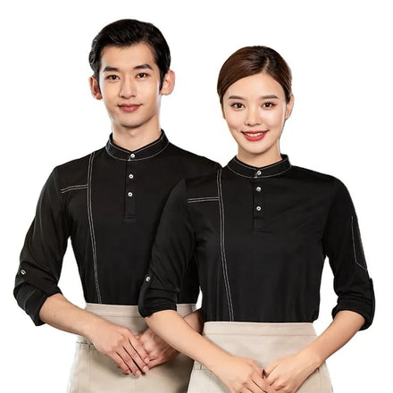 Hotel Restaurant Catering Kitchen Wait Staff Bar Waiter Waitress Bartender Work Uniform Stretchy Long Sleeve Shirt Shirts