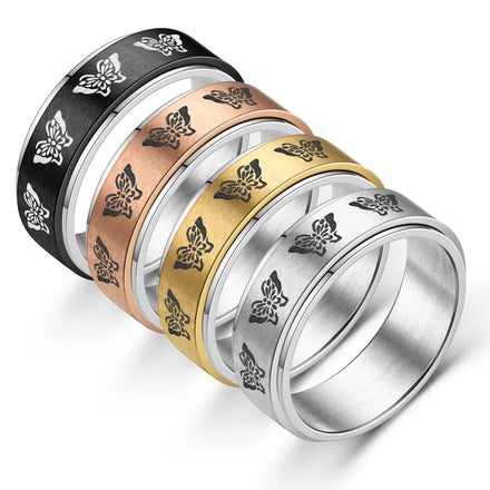 Wholesale Double Butterfly Spinning Finger Ring Relieve Anxiety Stainless Steel Rotating Ring for Women Men Jewelry