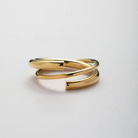 YF5022 Fashion Waterproof Jewelry 18K Gold Plated Stainless Steel Round Lines Double Layer Cross Rings Non Tarnish Rings