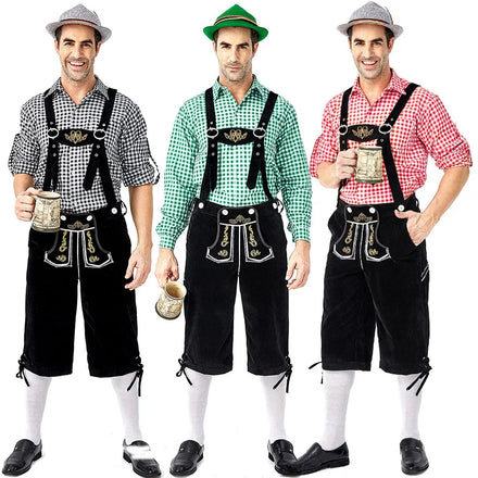 Adult Party Costume Red Plaid Shirt Overall Men Oktoberfest Pant Beer Bar Costumes Germany Beer Festival Costume